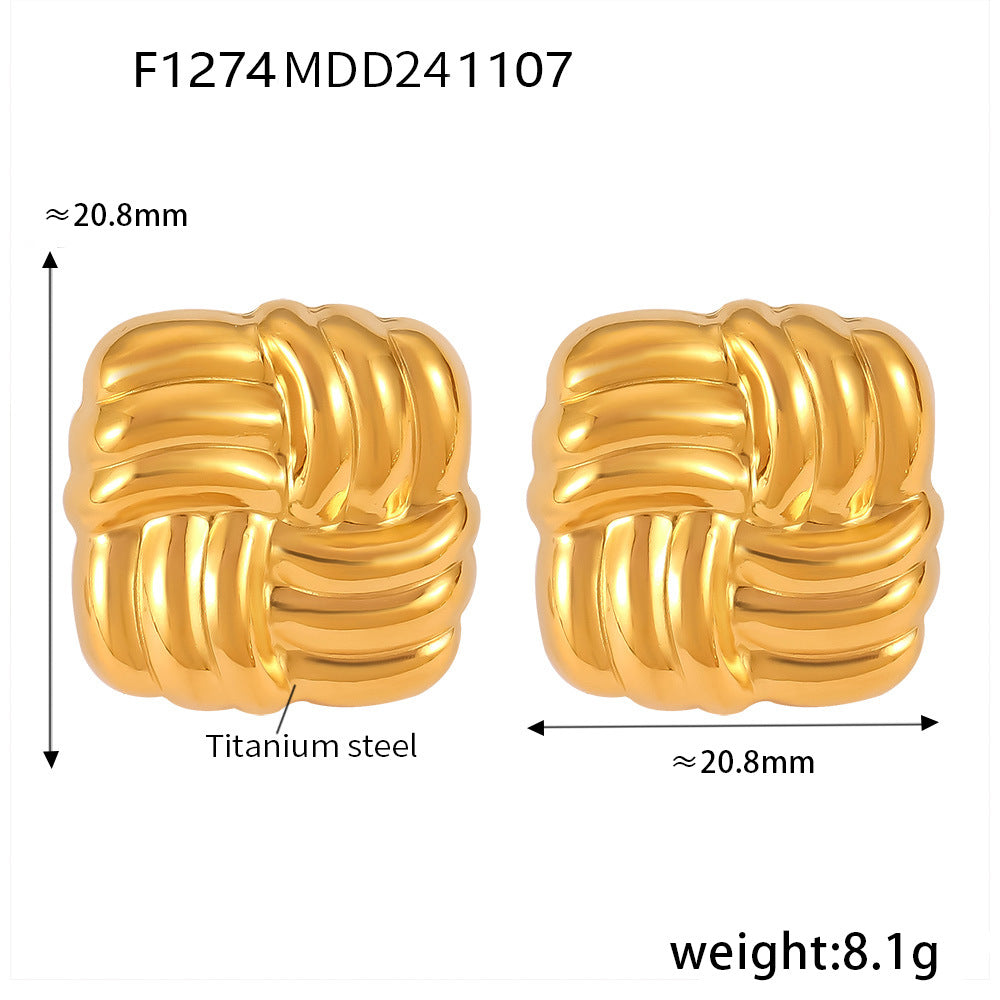18K Gold-Plated Ribbed Square Stud Earrings