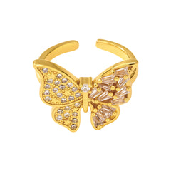 18K Gold-Plated Cubic Zirconia Butterfly Open Ring