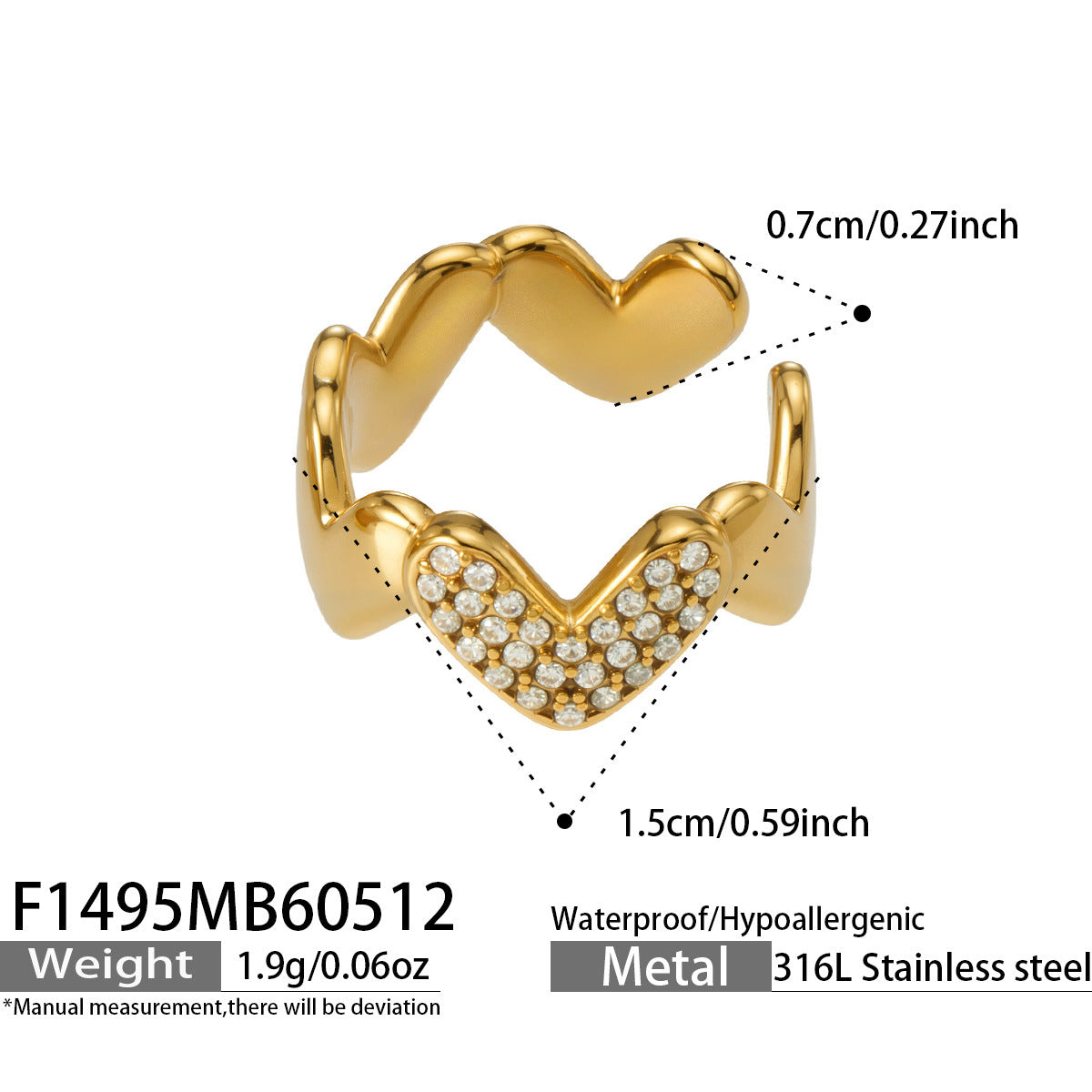 18K Gold-Plated Heart & Wave Single Ear Cuff