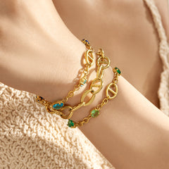 18K Gold-Plated Geometric Link & Cubic Zirconia Bracelets