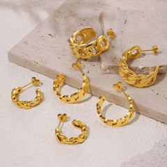 18K Gold-Plated Sculptural Link Hoop Earrings