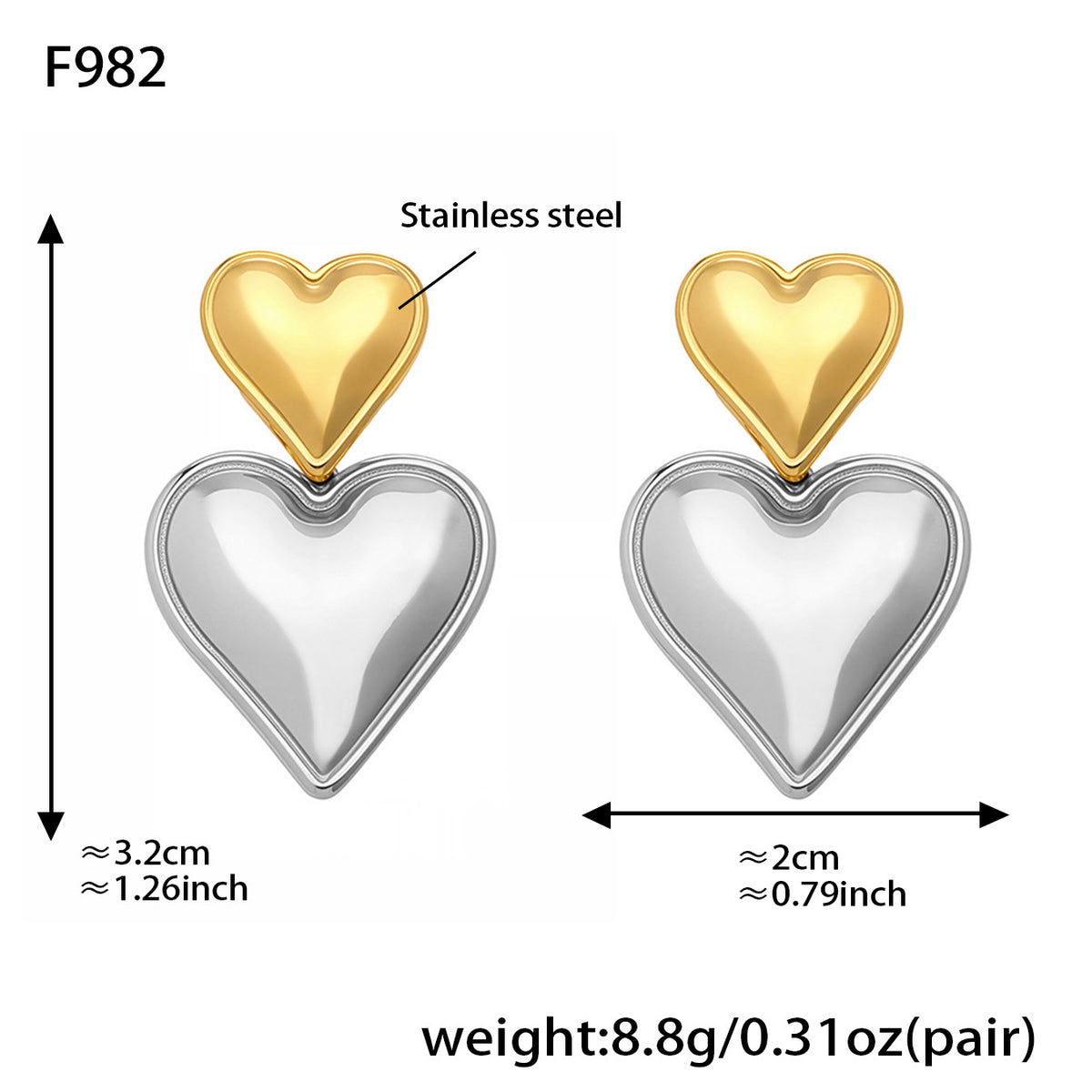 18K Gold-Plated Heart Drop Stud Earrings