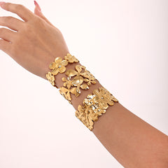 18K Gold-Plated Flower Open Cuff Bracelet