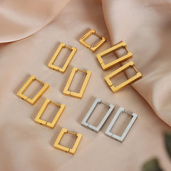 Geometric Rectangular Stainless Steel Hoop Earrings