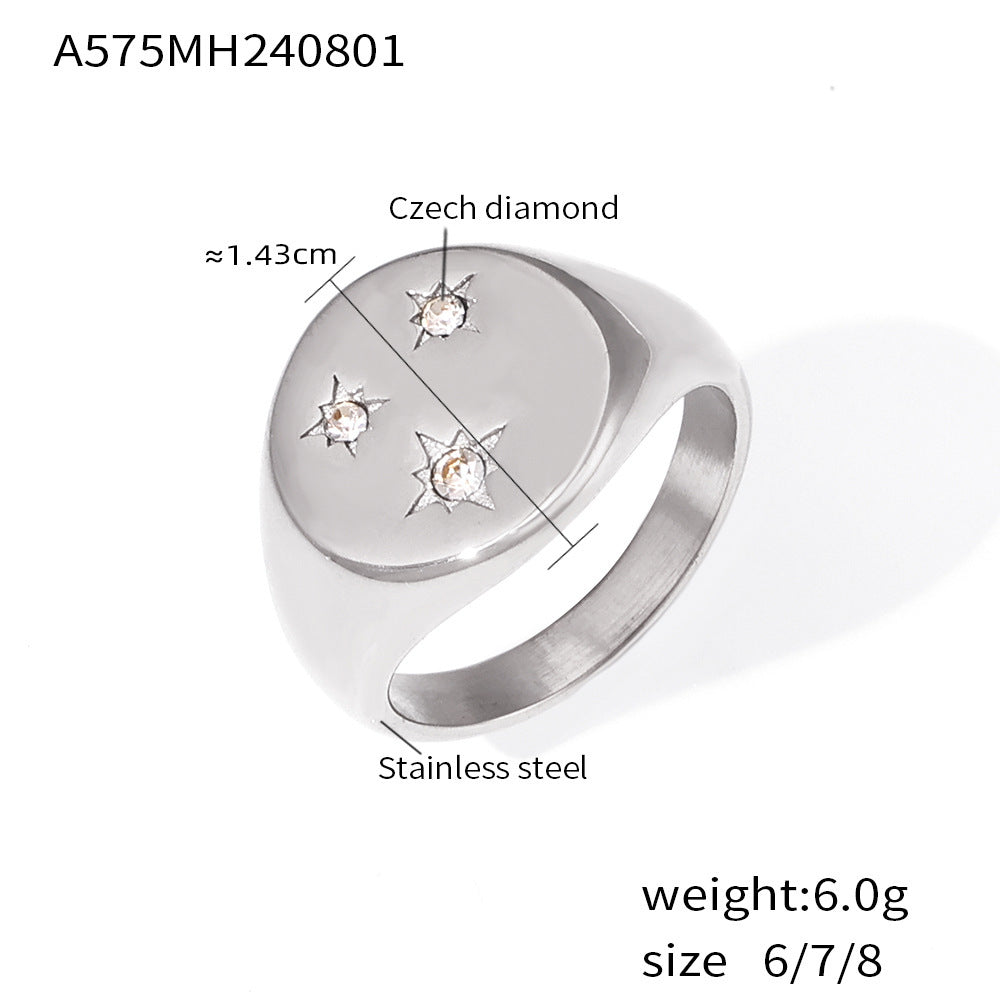 18K Gold-Plated Triple Star Signet Ring