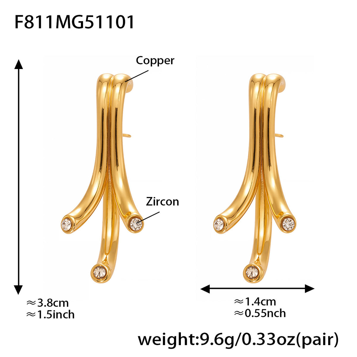 18K Gold-Plated Branch Stone-Accent Earrings