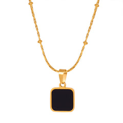 Black Square Pendant Fine Chain Necklace