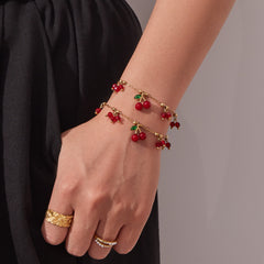 18K Gold-Plated Cherry Charm Necklace or Bracelet