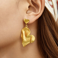 Hammered Heart Statement Drop Earrings