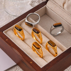 Tiger Eye Rectangle Signet Ring