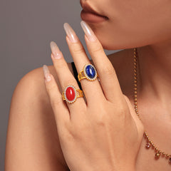 Natural Stone Oval Cubic Zirconia Open Ring