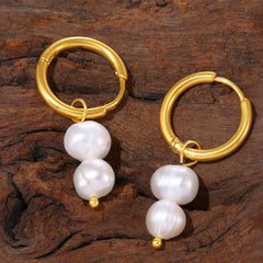 Pearl-Accent Stainless Steel Hoop & Drop Earrings