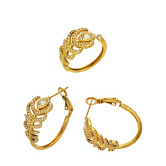 Cubic Zirconia Feather Ring and Hoop Earrings