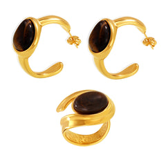Tiger Eye Open Ring and Hoop Earrings