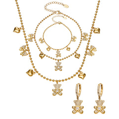 Bear & Heart Charm Necklace, Bracelet, Anklet & Earrings