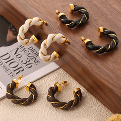 Leather-Wrapped Twisted Hoop Earrings