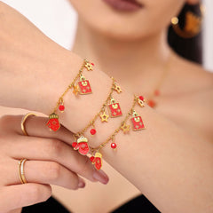 18K Gold-Plated Garnet Christmas Necklace or Bracelet