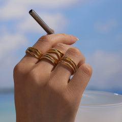 18K Gold-Plated Cubic Zirconia Layered Open Ring