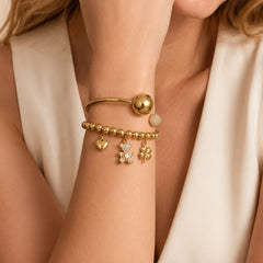 18K Gold-Plated Bear & Heart Charm Bangles