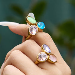 Colorful Glass Stone Cluster Ring