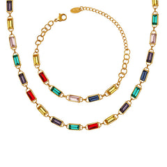 Colorful Rectangular Stone Necklace & Bracelet