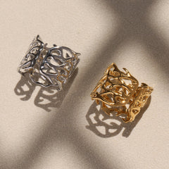 Openwork Coral & Heart Stainless Steel Rings