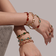 18K Gold-Plated Marquise Glass Link Bracelet