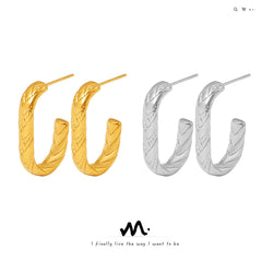 18K Gold-Plated Textured Rectangular Hoop Earrings