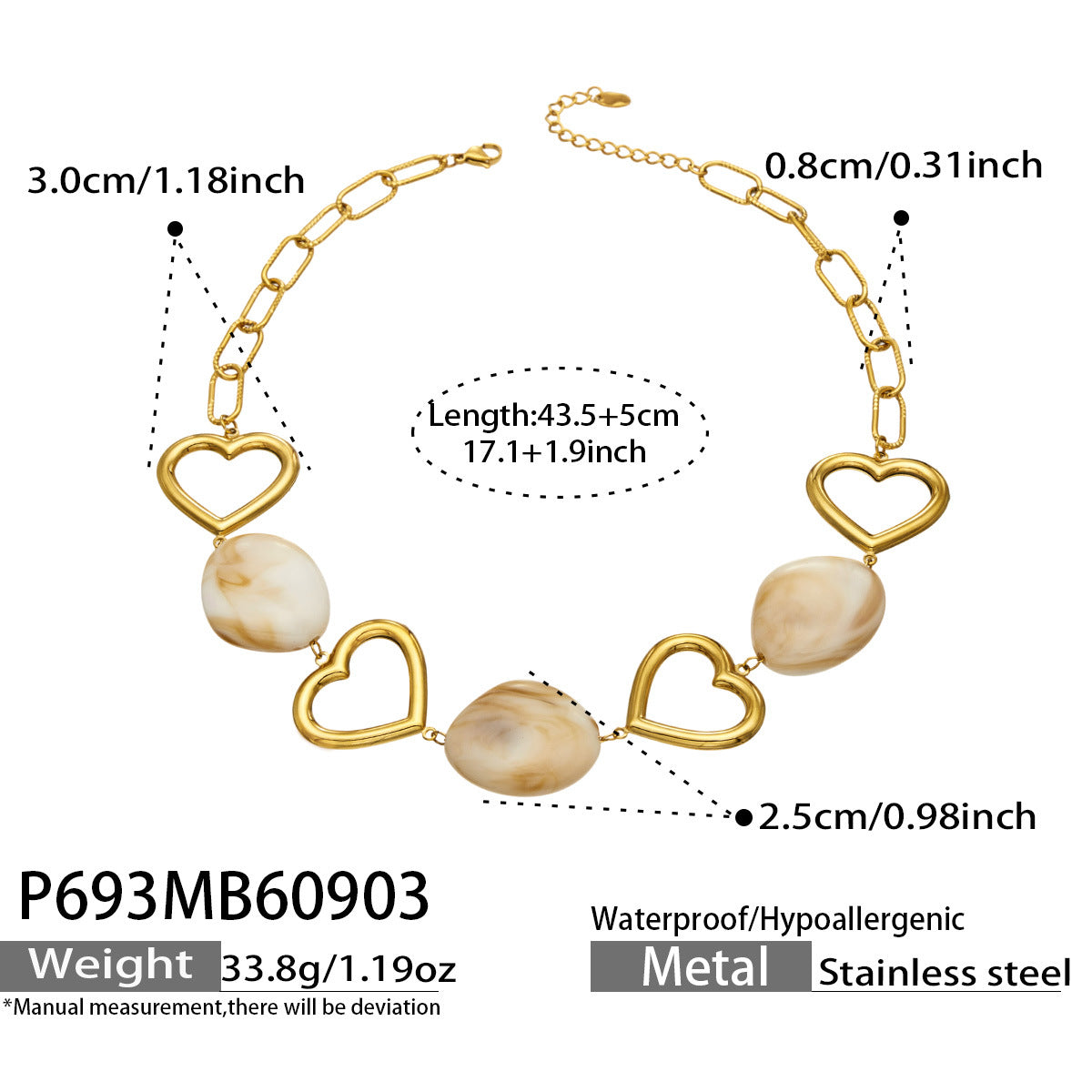 Resin Accent & Open Heart Link Necklace