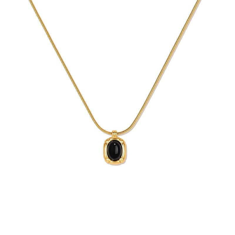 Gold-Tone Black Agate Pendant Necklace