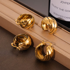 Gold-Tone Twisted Multi-Line Hoop Earrings
