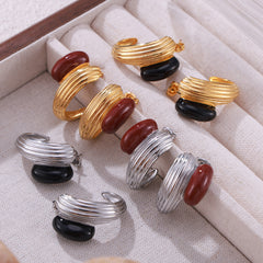 Enamel Ribbed Hoop Earrings