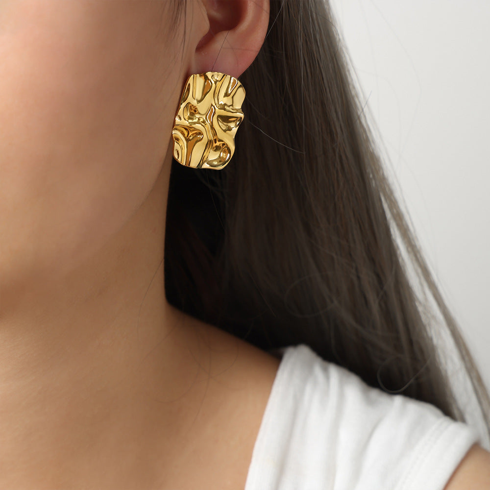 Sculptural Crinkled Rectangle Stud Earrings