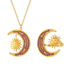 Sun and Crescent Cubic Zirconia Necklace or Ring