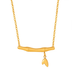 Bamboo Bar & Leaf Pendant Necklace