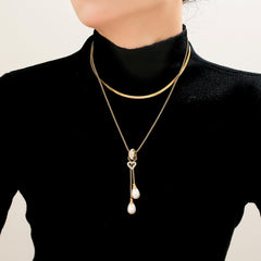 Heart Toggle Faux Pearl Drop Necklace or Flat Chain