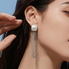 Shell Pearl-Look Chain Tassel Earrings