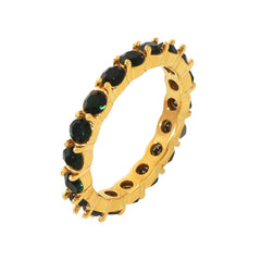 18K Gold-Plated Green Glass Stone Band Ring
