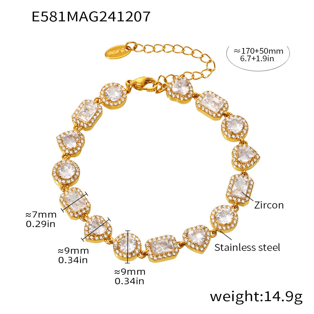 Cubic Zirconia Heart and Square Link Bracelet