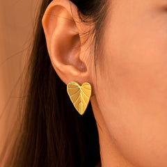 Heart-Shaped Leaf Texture Stud Earrings
