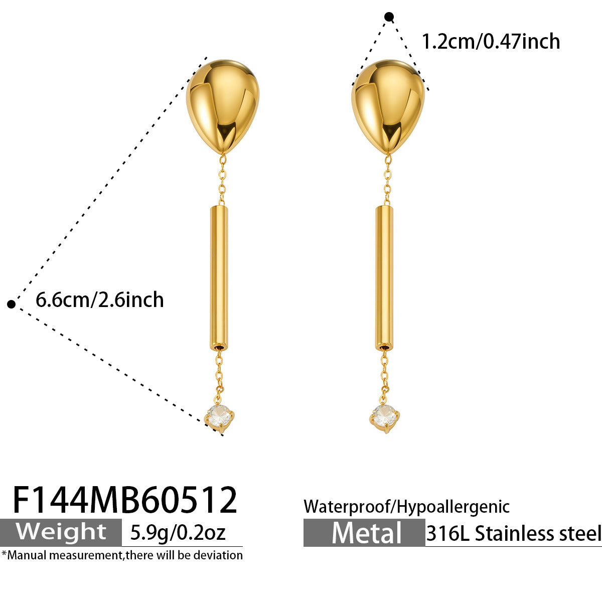 18K Gold-Plated Bar and Cubic Zirconia Drop Earrings