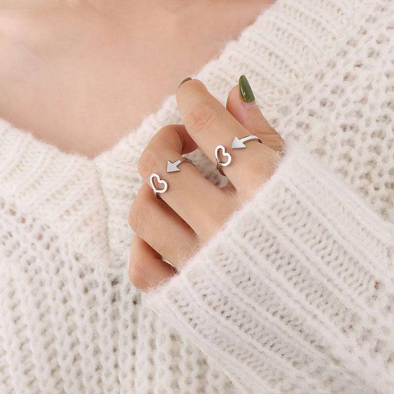 18K Gold-Plated Arrow and Heart Open Ring
