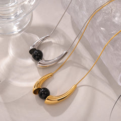 Black Agate Crescent Accent Necklace