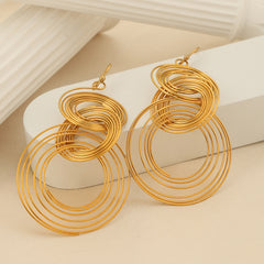 Gold-Tone Layered Circle Drop Earrings