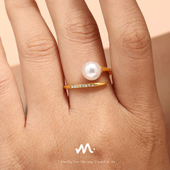 Faux Pearl and Cubic Zirconia Open Ring