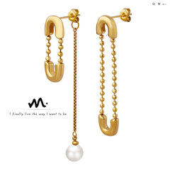 Asymmetric Safety Pin Drop Earrings