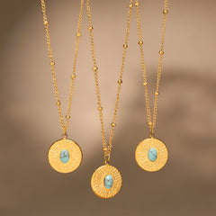18K Gold-Plated Turquoise Coin Pendant Necklace