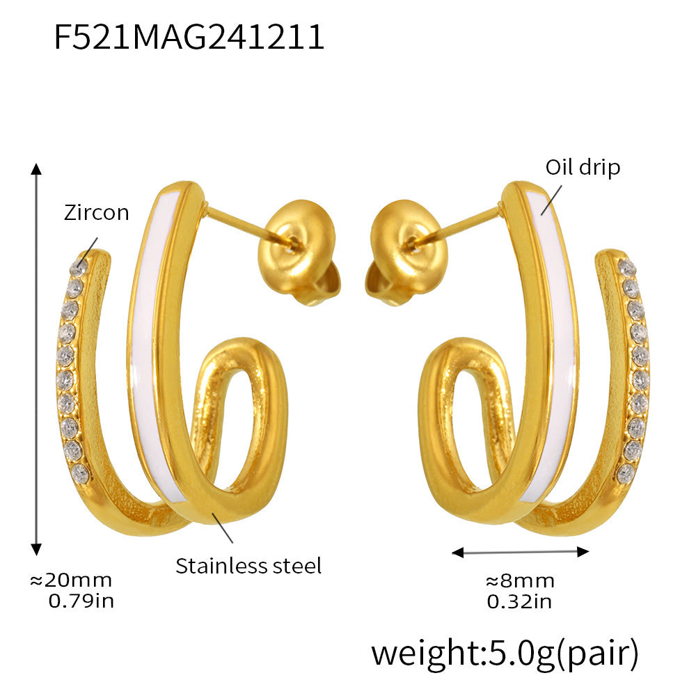 Cubic Zirconia Curved Hoop Stud Earrings