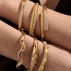 18K Gold-Plated Geometric Cubic Zirconia Bangles