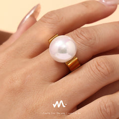18K Gold-Plated Large Faux Pearl Ring